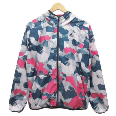アディダス Adidas ウィンドブレーカー 長袖 総柄 ロゴ フード L マルチカラー 白 ホワイト 青 ブルー ピンク レディース 0 ベクトルパーク