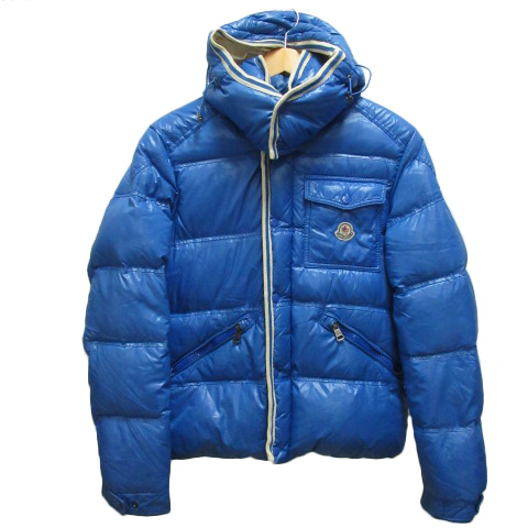 MONCLER フード付きダウンジャケット 青 モンクレール MONCLER ダウンジャケット 中綿 フード付 フェザー混