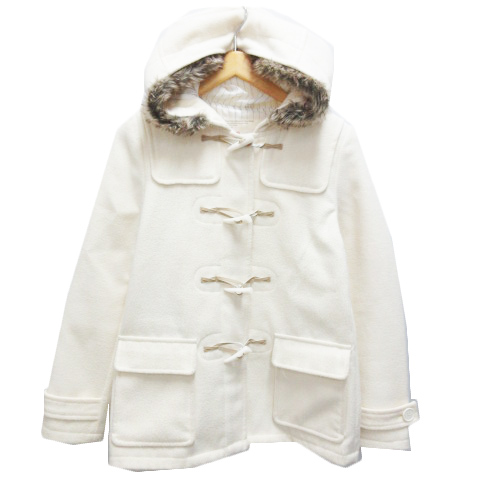 ニコルクラブ Nicole Club ダッフルコート ショート フード ファー付 38 白 ホワイト レディース 0 ベクトルパーク