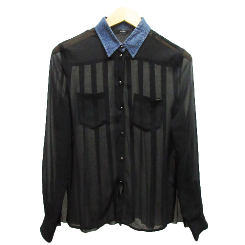 ディーゼル DIESEL シャツ ブラウス シアー シースルー プリーツ 