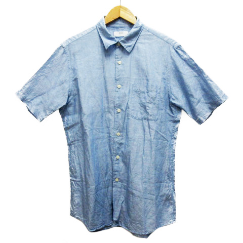 ユニクロ Uniqlo シャツ 麻混 半袖 レギュラーカラー L 青 ブルー 331 メンズ 0 ベクトルパーク