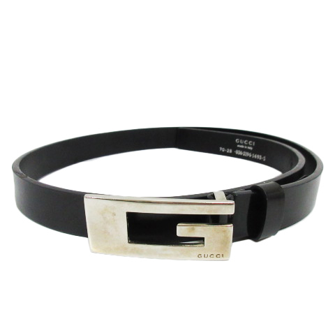 グッチ GUCCI ベルト バックル ロゴ Gマーク レザー 黒 ブラック 銀  