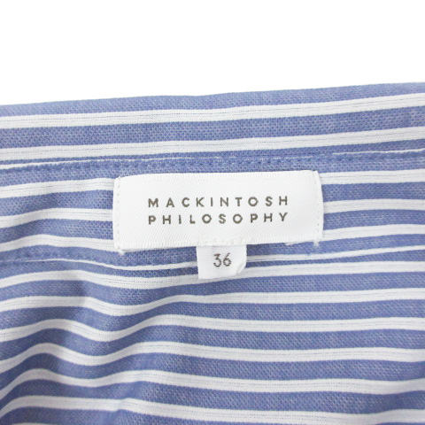 マッキントッシュフィロソフィー Mackintosh Philosophy ワンピース フレア ストライプ リボン 半袖 36 青 ブルー 白 ホワイト レディース 0 ベクトルパーク