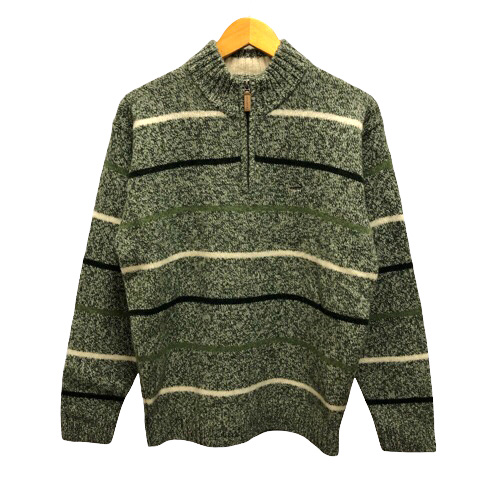 クロコダイル Crocodile ニット セーター ウール ボーダー ワンポイント ロゴ ジップ 長袖 L 緑 グリーン 白 ホワイト メンズ 0 ベクトルパーク