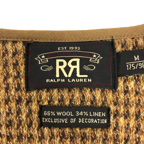 ダブルアールエル RRL ベスト Vネック ウール混 リネン混 パッチ 