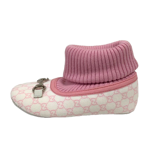 グッチ GUCCI ベビーシューズ ルームシューズ ロゴ 総柄 金具 ピンク  
