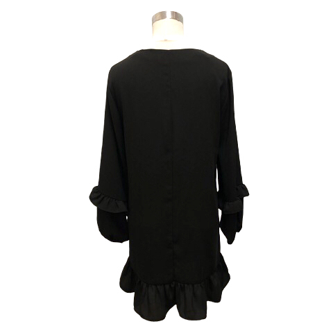 ザラ Zara ワンピース Vネック フリル 無地 長袖 ミニ丈 S 黒 ブラック レディース 0 ベクトルパーク