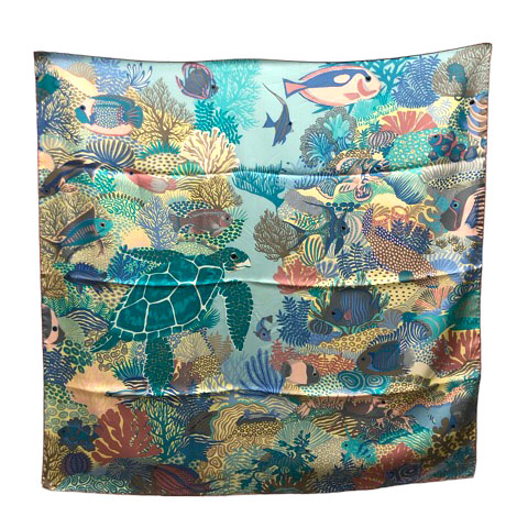 エルメス HERMES UNDER THE WAVES カレ90 スカーフ シルク アンダーザ 