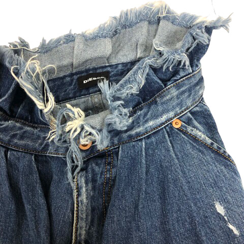 ディーゼル DIESEL デニムスカート フレア タック ダメージ加工 カット 