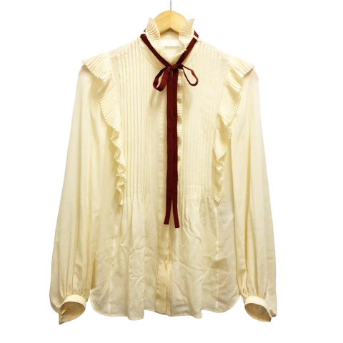 クロエ CHLOE ブラウス シャツ 長袖 シアー スタンドカラー プリーツ  
