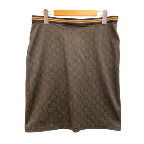 FENDI ロゴスカート ダーク ひざ丈 44サイズ フェンディ フェンディ FENDI スカート ナイロン ストレッチ ライン ズッカ柄 総柄