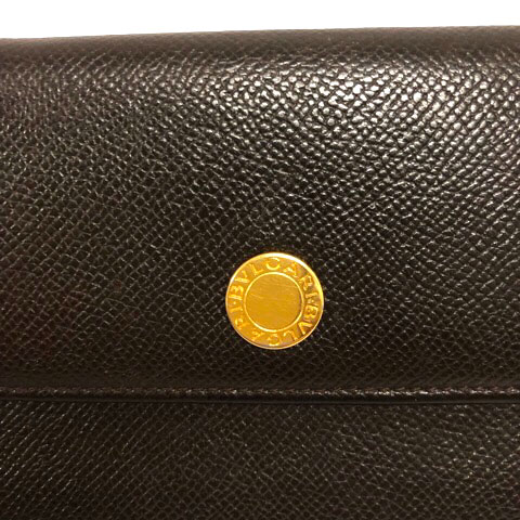 ブルガリ BVLGARI 長財布 二つ折り ゴールドボタン ロゴボタン レザー 