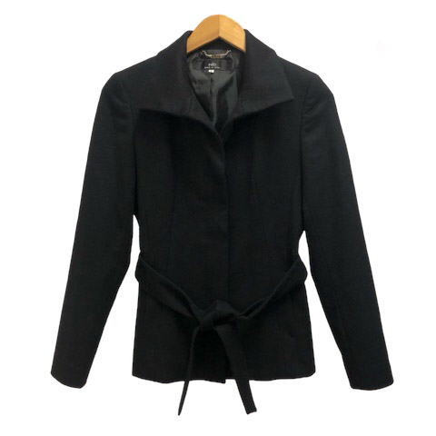 イネド アンゴラ スタンドカラー ショートコート ハーフ丈 ブラック M  