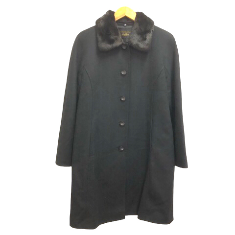 レリアン Leilian カシミヤ ミンクファー コート 膝丈 無地 9 黒  