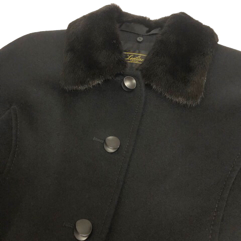 レリアン Leilian カシミヤ ミンクファー コート 膝丈 無地 9 黒  