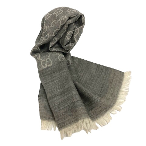 グッチ GUCCI 165904 マフラー ストール シルク混 ウール混 ロゴ 総柄  