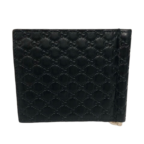 GUCCI グッチ 二つ折り財布 レザー ブラック 黒 本革 プレート ロゴ 金