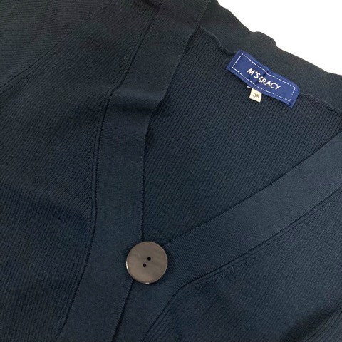 M'S GRACY - エムズグレイシー カーディガン Vネック リブ ショート丈 七分袖 38 紺 エムズグレイシー M'S GRACY カーディガン Vネック リブ