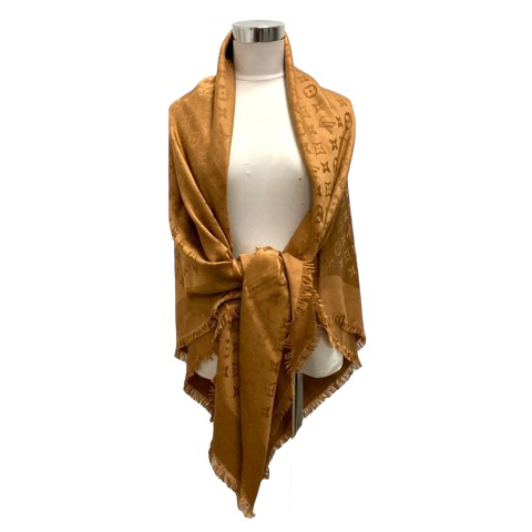 ルイヴィトン モノグラム ショール 大判 シルク ウール混 ブラウン