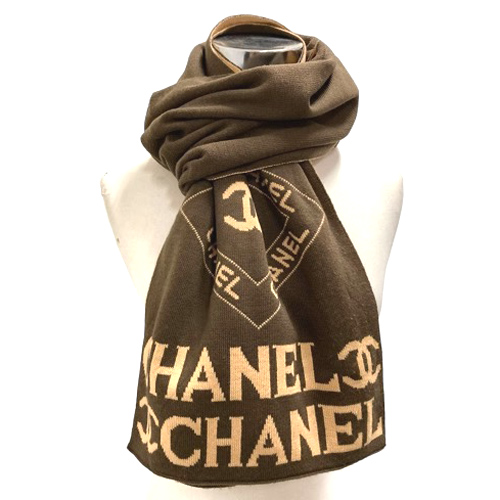 シャネル CHANEL マフラー ストール ニット ノベルティ ロゴ 茶
