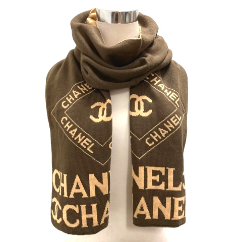 シャネル CHANEL マフラー ストール ニット ノベルティ ロゴ 茶 