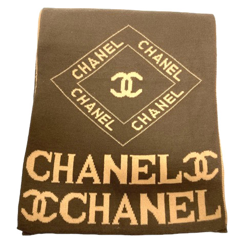 シャネル CHANEL マフラー ストール ニット ノベルティ ロゴ 茶