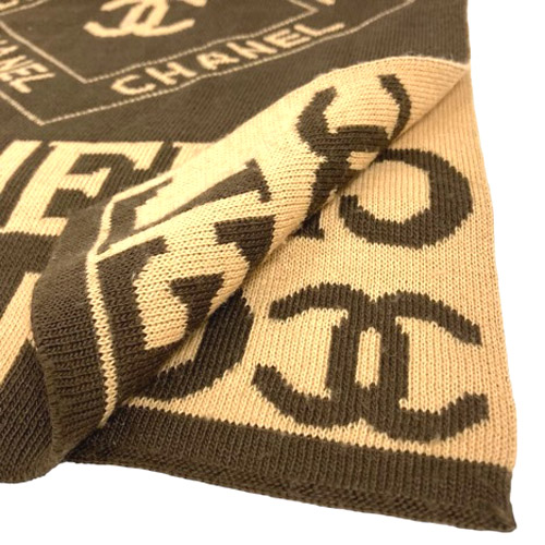 シャネル CHANEL マフラー ストール ニット ノベルティ ロゴ 茶