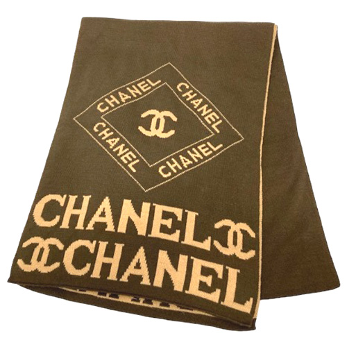 シャネル CHANEL マフラー ストール ニット ノベルティ ロゴ 茶