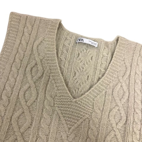 ザラ ZARA ニットベスト Vネック ウール混 ショート丈 M グレー