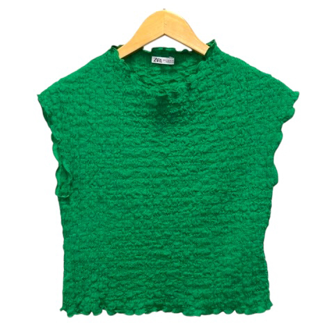 【新品・未使用】MIRA CREAM &MIRA GREEN ザラ ZARA カットソー クルーネック ギャザー ストレッチ