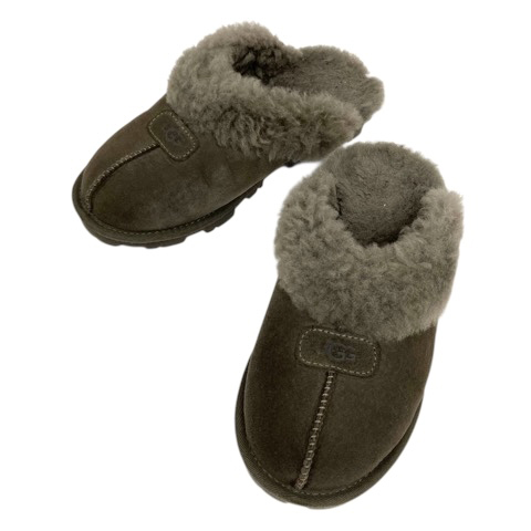 【中古】アグ UGG ムートンサンダル スリッパ ボア ワンポイントロゴ 23.0 グレー レディース アグ UGG ムートンサンダル スリッパ ボア ワンポイントロゴ 23.0