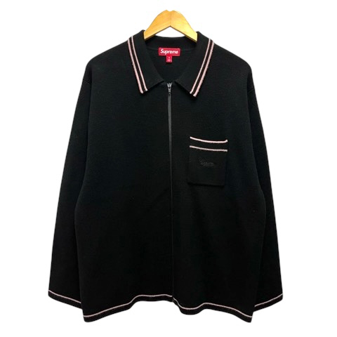 【中古】シュプリーム SUPREME 24FW Zip Up Polo Sweater ジップアップポロセーター ニット ウール ロゴ刺繍 長袖 XL 黒 ピンク メンズ シュプリーム SUPREME 24FW Zip Up Polo Sweater ジップアップポロ