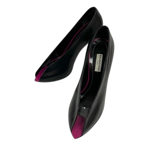 バレンシアガ BALENCIAGA パンプス オープントゥ ピンヒール 38 黒