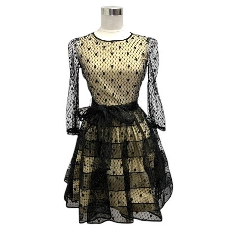 【中古】レッド ヴァレンティノ RED VALENTINO ワンピース フレア レース チュール シースルー 七分袖 ひざ丈 38 黒 ベージュ レディース レッド ヴァレンティノ RED VALENTINO ワンピース フレア レース