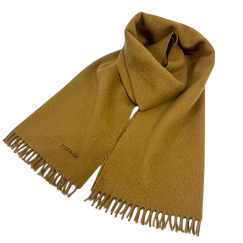 エルメス HERMES マフラー カシミヤ フリンジ ロゴ 刺繍 茶 キャメル  