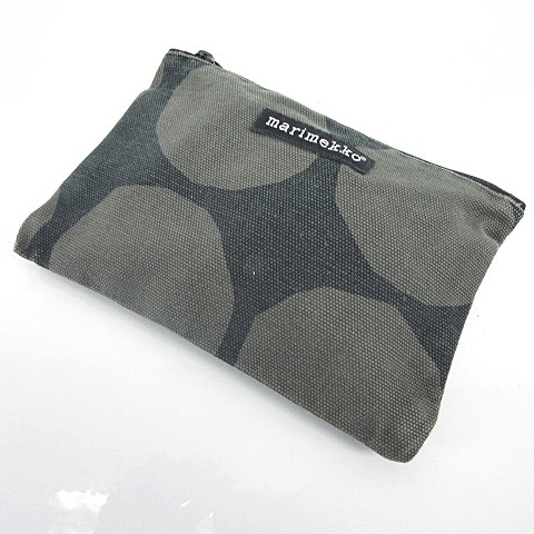 マリメッコ Marimekko ポーチ ミニポーチ メイクポーチ 化粧ポーチ ペンケース 筆箱 ドット 水玉 ロゴ 英字 カーキ ダークグレー Y レディース 022 ベクトルパーク