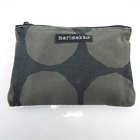 マリメッコ Marimekko ポーチ ミニポーチ メイクポーチ 化粧ポーチ ペンケース 筆箱 ドット 水玉 ロゴ 英字 カーキ ダークグレー Y レディース 022 ベクトルパーク