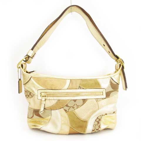 Coach ゴールド系 ロゴ入り ハンドバッグ コーチ トップハンドル付き