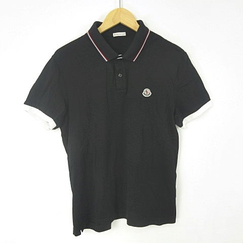 モンクレール 黒ワッペン ロゴ ブラック L ポロシャツ 5S399 MONCLER