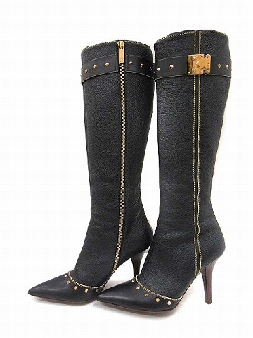 ルイヴィトン LOUIS VUITTON スハリ ロング ブーツ レザー スタッズ  