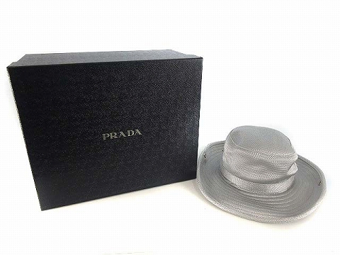 プラダ PRADA ハット サファリ 帽子 シルバー L IBS39 107-01