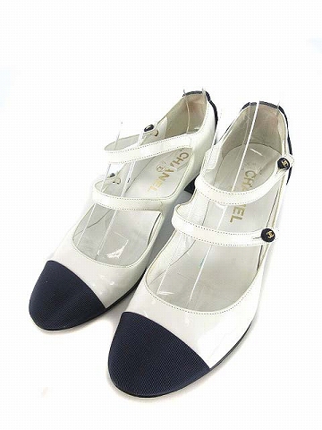 シャネル CHANEL パンプス グログランテープ レザー ストラップ 