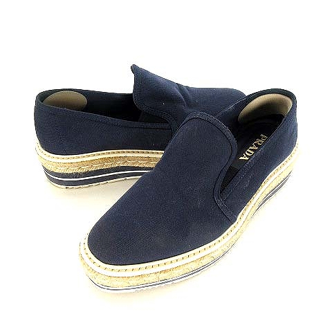 プラダ PRADA スリッポン スニーカー ジュート ネイビー 紺 36 1/2  
