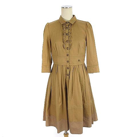 バーバリーブルーレーベル Burberry Blue Label ワンピース フレア フリル ノバチェック 七分袖 ベージュ 36 レディース 022 ベクトルパーク