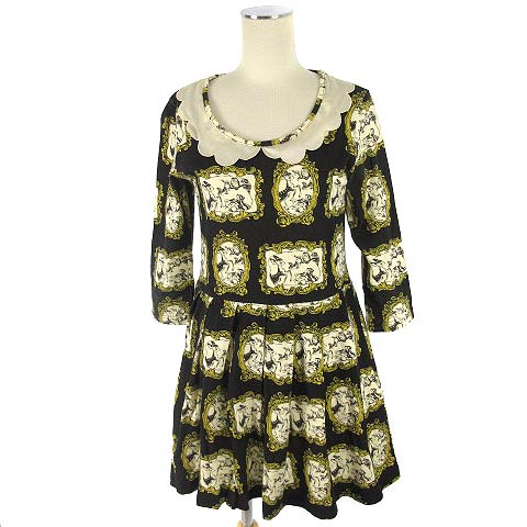 エミリーテンプルキュート Emily Temple Cute ワンピース フレア ひざ丈 膝丈 七分袖 総柄 ブラック 黒 レディース 022 ベクトルパーク