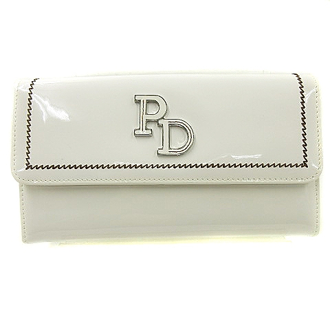 未使用品 ピンキー ダイアン ピンダイ Pinky Dianne 長財布 Wホック エナメル ロゴ レザー ホワイト 白 レディース 022 ベクトルパーク