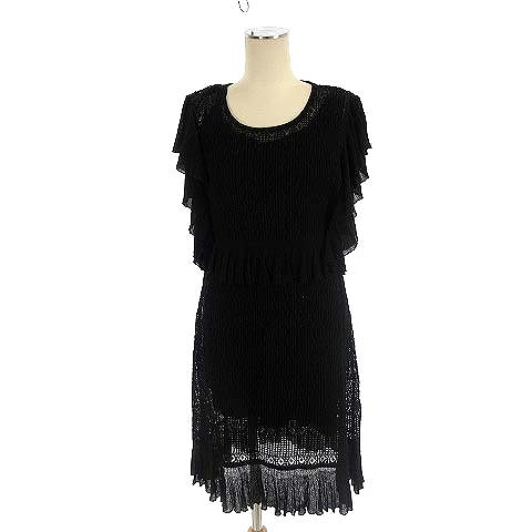 ザラ Zara ニット ワンピース フリル ひざ丈 膝丈 半袖 ブラック 黒 M Vgp00 レディース 022 ベクトルパーク ザラ Zara ニット ワンピース フリル ひざ丈 膝丈 半袖 ブラック 黒 M Vgp00 レディース 022 ベクトルパーク