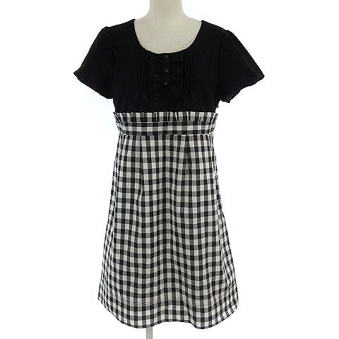 ロディスポット Lodispotto ワンピース ドッキング 切替 ミニ 半袖 ギンガムチェック ブラック 黒 M レディース 022 ベクトルパーク