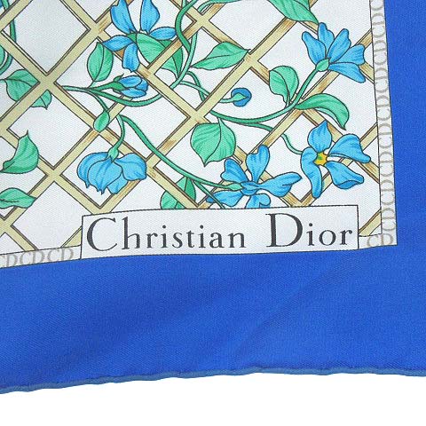 Christian Dior シルク スカーフ 大判 総柄 花柄 鳥 イタリア製