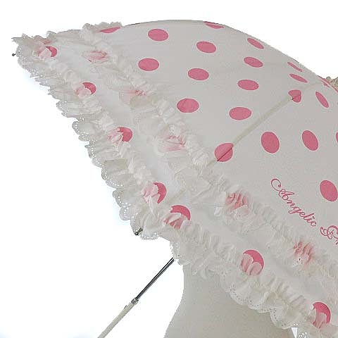 アンジェリックプリティー Angelic Pretty 姫系 アンブレラ 傘 パゴダ傘 ドット 水玉 リボン ロリータ ロリィタ ピンク ホワイト 白 現状品 レディース 022 ベクトルパーク